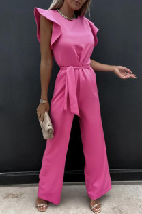 Pink Casual Work Elegant Solid Frenulum O Neck Regular Jumpsuits(With Belt)