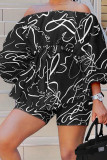 Black And White Casual Elegant Print Patchwork Off the Shoulder Three Quarter Two Pieces