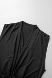 Red Sexy Solid Patchwork Asymmetrical V Neck Irregular Dress Dresses