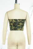 Camouflage Sexy Print Patchwork Asymmetrical Strapless Tops