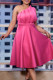 Rose Red Elegant Solid Patchwork Fold Oblique Collar Evening Dress Dresses