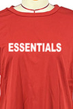 Red Casual Print Letter O Neck Short Sleeve Two Pieces