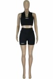 Pink Street Print Letter U Neck Sleeveless Two Pieces