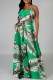 Green Sexy Casual Print Backless Spaghetti Strap Long Dress Dresses