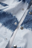 Light Blue Casual Street Striped Print Bandage Patchwork Buckle Turndown Collar Regular Rompers