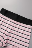 Pink Casual Sportswear Striped Print Basic O Neck Sleeveless Two Pieces