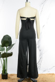Red Sexy Casual Solid Backless Strapless Regular Jumpsuits