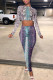 Snake Print Sexy Print Patchwork See-through O Neck Long Sleeve Two Pieces