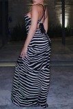 Black Sexy Casual Print Bandage Backless Spaghetti Strap Long Dress Dresses