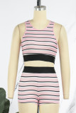 Pink Casual Sportswear Striped Print Basic O Neck Sleeveless Two Pieces