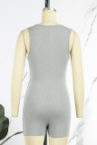 Grey Casual Solid Patchwork Zipper Collar Skinny Romper