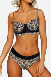 Leopard Print Sexy Print Leopard Patchwork Backless Swimwears (With Paddings)