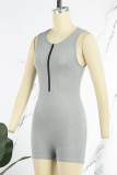 Grey Casual Solid Patchwork Zipper Collar Skinny Romper