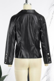 Coffee Casual Solid Cardigan Turn-back Collar Outerwear