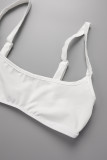 White Sexy Casual Solid Backless Spaghetti Strap Sleeveless Two Pieces
