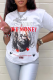 White Casual Daily Print Patchwork O Neck T-Shirts