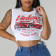Red White Casual Street Print Patchwork Asymmetrical O Neck T-Shirts