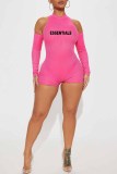 Pink Street Print Letter O Neck Rompers
