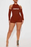 Pink Street Print Letter O Neck Rompers