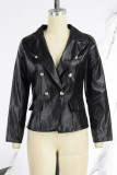Coffee Casual Solid Cardigan Turn-back Collar Outerwear