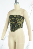 Camouflage Sexy Print Patchwork Asymmetrical Strapless Tops