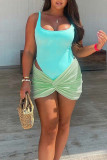 Pink Sexy Solid Patchwork U Neck Sleeveless Two Pieces