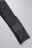 Black Sexy Solid Bandage Patchwork See-through Hot Drill Long Sleeve Two Pieces