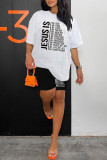 White Casual Letter Print Basic O Neck Short Sleeve Two Pieces