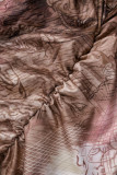 Khaki Sexy Print Patchwork Flounce O Neck Short Sleeve Two Pieces