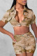 Camouflage Yellow Sexy Casual Street Solid Camouflage Print Pocket Buttons Turndown Collar Two Pieces