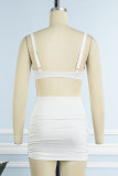 White Sexy Casual Solid Backless Spaghetti Strap Sleeveless Two Pieces