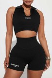 Pink Street Print Letter U Neck Sleeveless Two Pieces