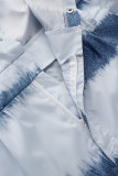 Light Blue Casual Street Striped Print Bandage Patchwork Buckle Turndown Collar Regular Rompers