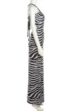 Black Sexy Casual Print Bandage Backless Spaghetti Strap Long Dress Dresses