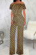 Black Gold Casual Print Patchwork Flounce Off the Shoulder Straight Jumpsuits