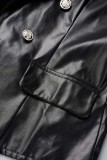 Coffee Casual Solid Cardigan Turn-back Collar Outerwear