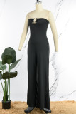 Red Sexy Casual Solid Backless Strapless Regular Jumpsuits