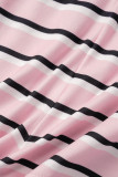 Pink Casual Sportswear Striped Print Basic O Neck Sleeveless Two Pieces