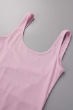 Pink Sexy Casual Sportswear Solid Backless U Neck Skinny Romper