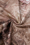 Khaki Sexy Print Patchwork Flounce O Neck Short Sleeve Two Pieces