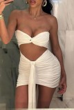 White Sexy Solid Hollowed Out Backless Strapless Wrapped Skirt Dresses