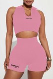 Pink Street Print Letter U Neck Sleeveless Two Pieces