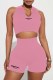 Pink Street Print Letter U Neck Sleeveless Two Pieces