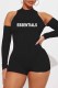 Black Street Print Letter O Neck Rompers