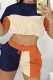 Orange Casual Print Patchwork O Neck Short Sleeve Two Pieces