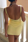 Pink Sexy Solid Patchwork U Neck Sleeveless Two Pieces