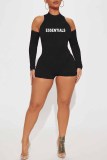 Pink Street Print Letter O Neck Rompers