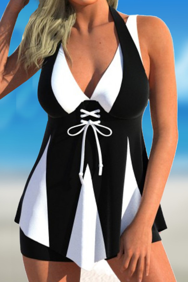 Black Sexy Print Patchwork Backless Swimwears (With Paddings)