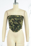Camouflage Sexy Print Patchwork Asymmetrical Strapless Tops