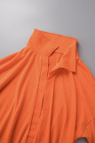 Tangerine Red Sexy Street Solid Patchwork Turndown Collar Half Sleeve Two Pieces